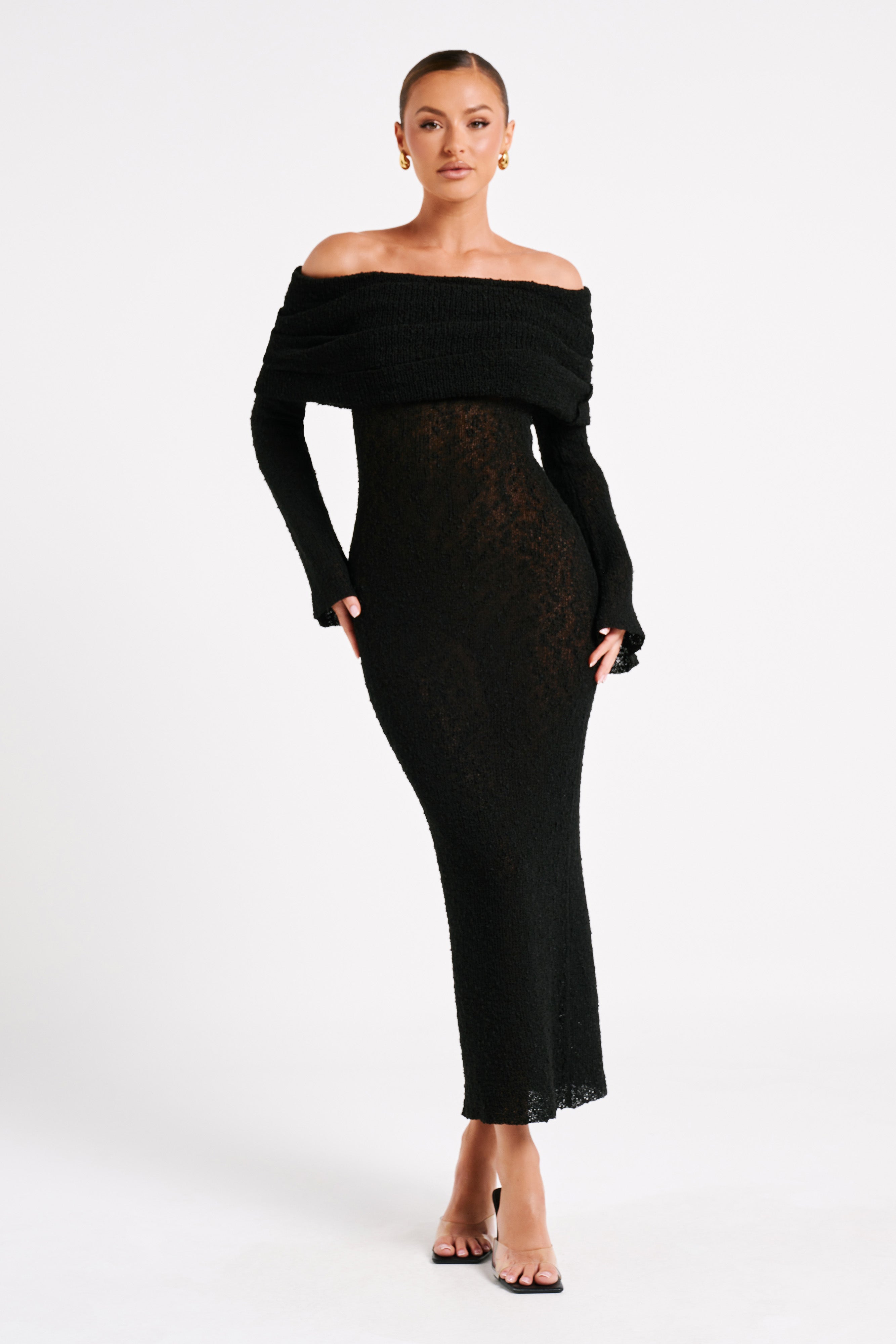 Angel | Bouclé Off-Shoulder Maxi Jurk