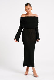 Angel | Bouclé Off-Shoulder Maxi Jurk