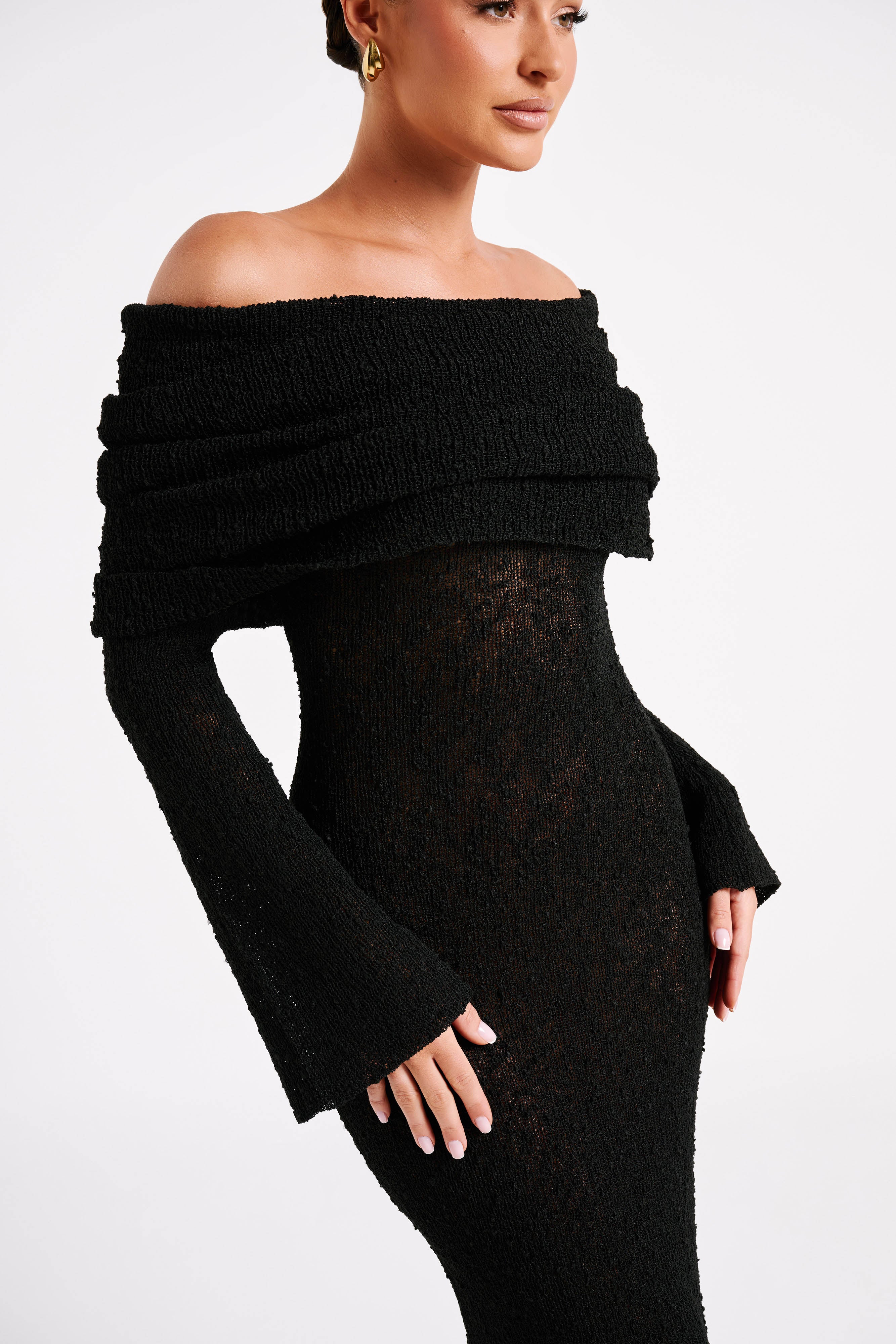 Angel | Bouclé Off-Shoulder Maxi Jurk