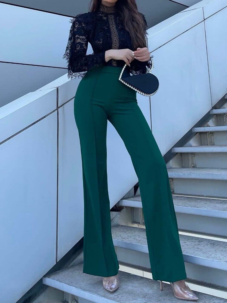 Arleta | Hoge Taille Uitlopende Pantalon van Zachte Stof