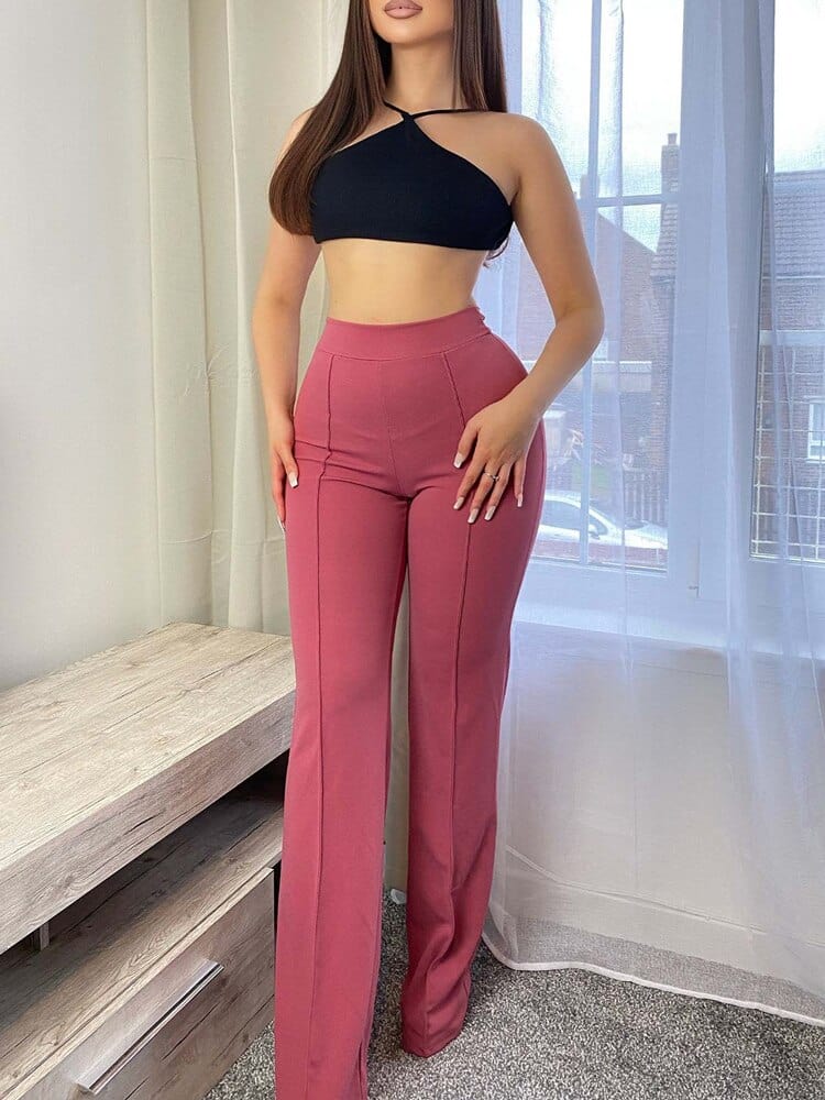 Arleta | Hoge Taille Uitlopende Pantalon van Zachte Stof