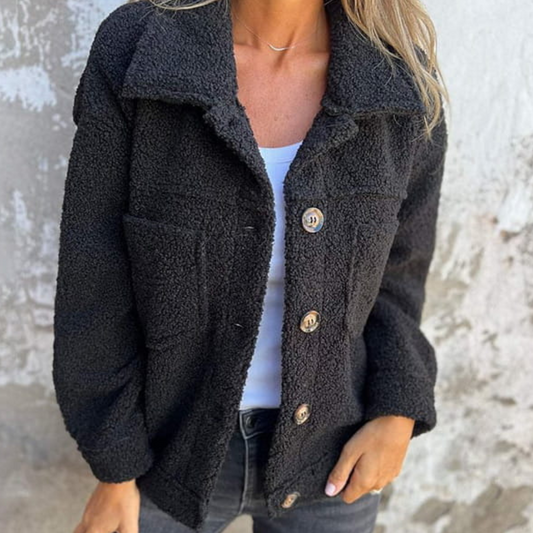 Lisan | Luxe Teddy Jas voor Dames - Elegante Knopen en Praktische Zakken