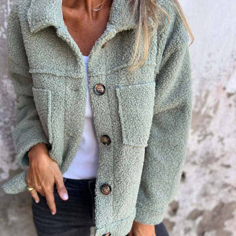 Lisan | Luxe Teddy Jas voor Dames - Elegante Knopen en Praktische Zakken