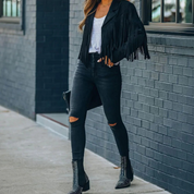 Freija | Trendy Dames Jas met Franje - Stijlvolle Tussenjas