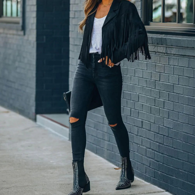 Freija | Trendy Dames Jas met Franje - Stijlvolle Tussenjas