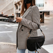 Ivonne | Stijlvolle Klassiek Geruit Dubbel Geknoopte Blazer