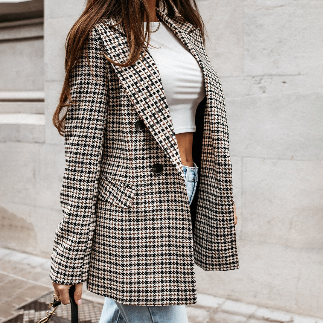 Ivonne | Stijlvolle Klassiek Geruit Dubbel Geknoopte Blazer