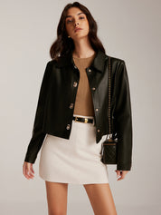 Melana | Trendy Faux Leer Korte Jas Dames - Elegante Metalen Knopen