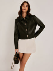 Melana | Trendy Faux Leer Korte Jas Dames - Elegante Metalen Knopen