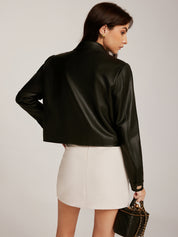 Melana | Trendy Faux Leer Korte Jas Dames - Elegante Metalen Knopen