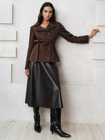 Meli | Elegante Suede Damesjas - Stijlvolle Knopen met Strikceintuur