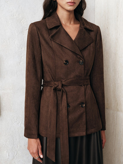 Meli | Elegante Suede Damesjas - Stijlvolle Knopen met Strikceintuur