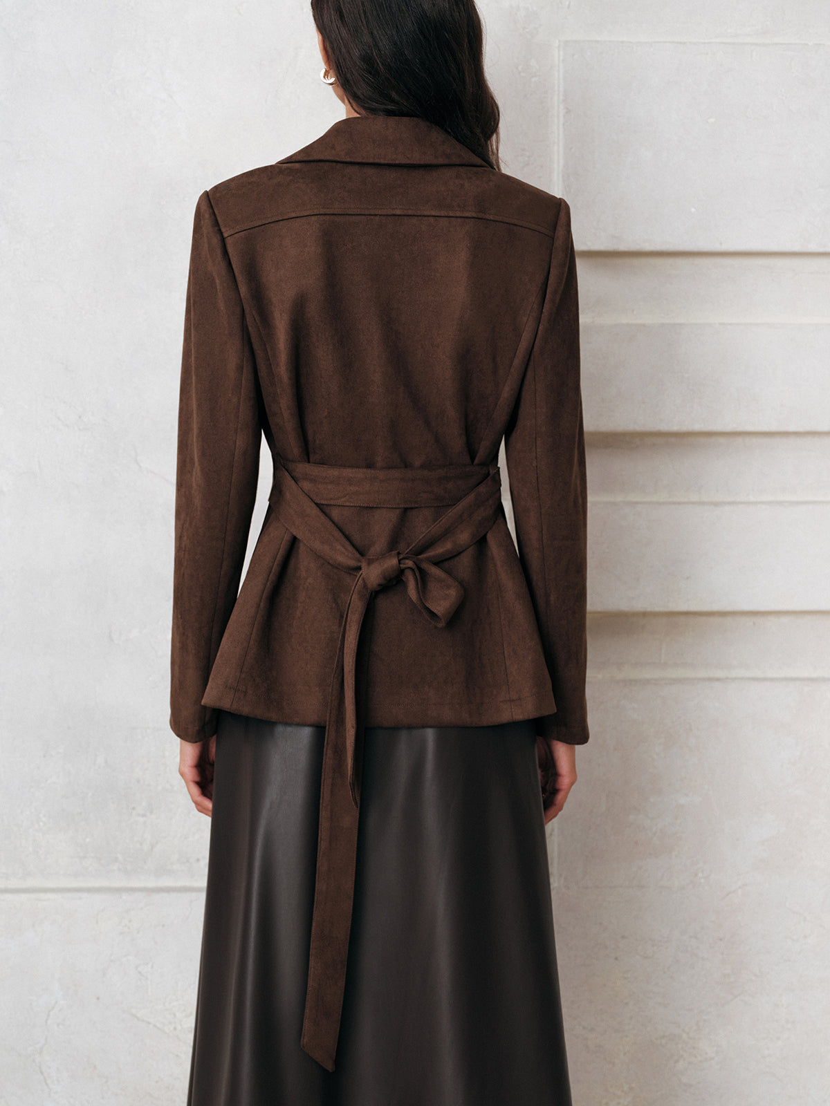 Meli | Elegante Suede Damesjas - Stijlvolle Knopen met Strikceintuur