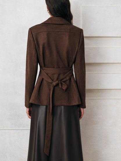Meli | Elegante Suede Damesjas - Stijlvolle Knopen met Strikceintuur