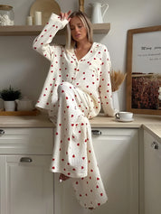 Merla | Esthetische Tweedelig Pyjama Set Dames - Hartjes Print, Comfortabel en Stijlvol