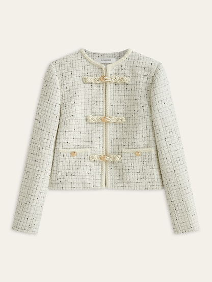 Metria | Dames Jas met Tweed Metalen Details - Regular Fit