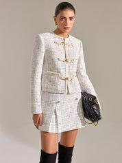 Metria | Dames Jas met Tweed Metalen Details - Regular Fit