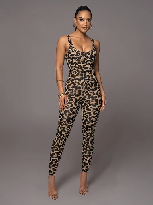 Tosh | Panterprint Jumpsuit Dames – Mouwloos - Slim Fit & Stretch