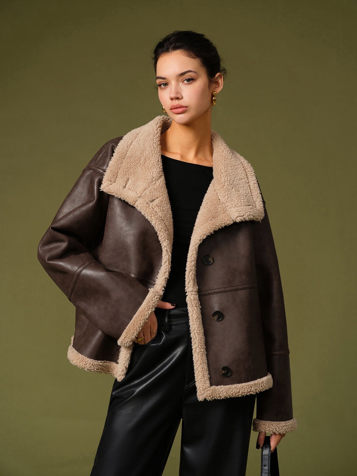 Rinja | Faux Leren Fleece Winterjas Dames - Stoer en Stijlvol