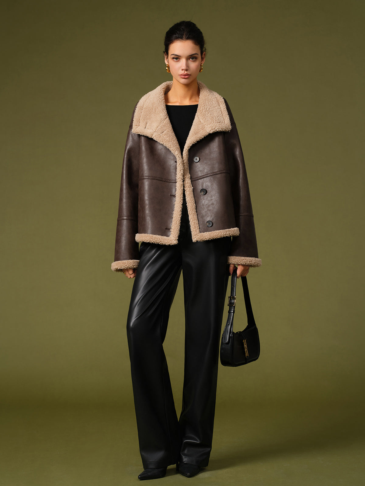 Rinja | Faux Leren Fleece Winterjas Dames - Stoer en Stijlvol