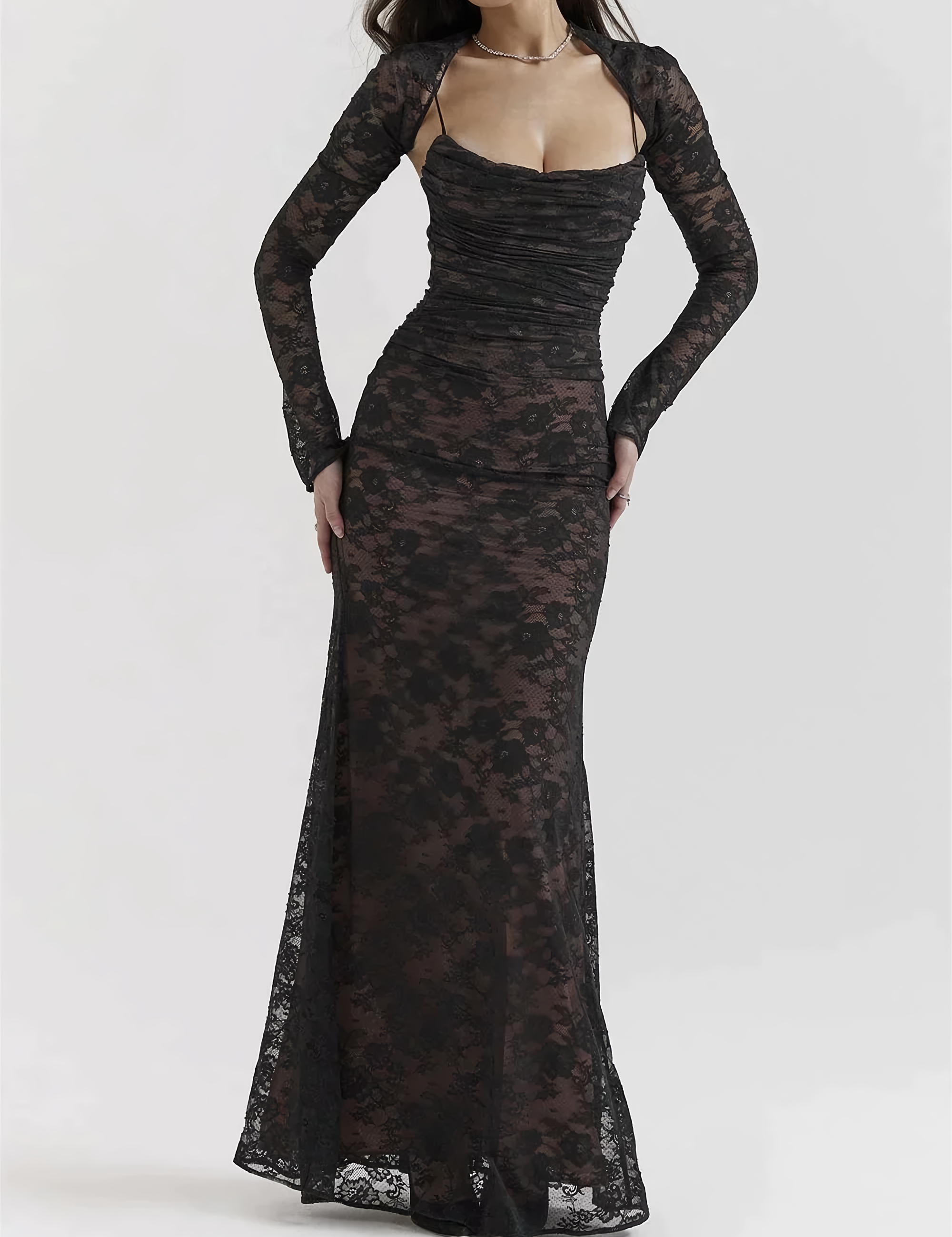 Mira | Dames Lange Jurk - Elegante Kantdetails, Maxi Jurk 0