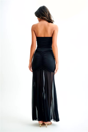 Mira | Dames Maxi Jurk - Off-Shoulder Mesh Met Elegante Plooi Details 8