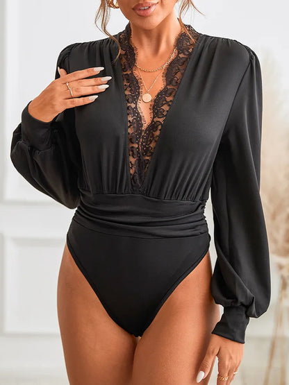 Giny | Kanten Bodysuit Dames – Plunge Halslijn met Stretch Pasvorm