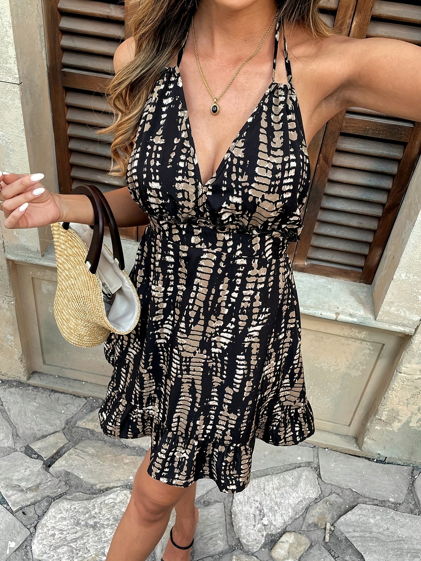 Livas | Halter Zomerjurk met Strik Detail