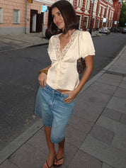 Nika | Dames Blouse - Satijn Met Kanten Detail, Luxe Comfort 2