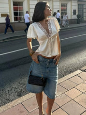 Nika | Dames Blouse - Satijn Met Kanten Detail, Luxe Comfort 3