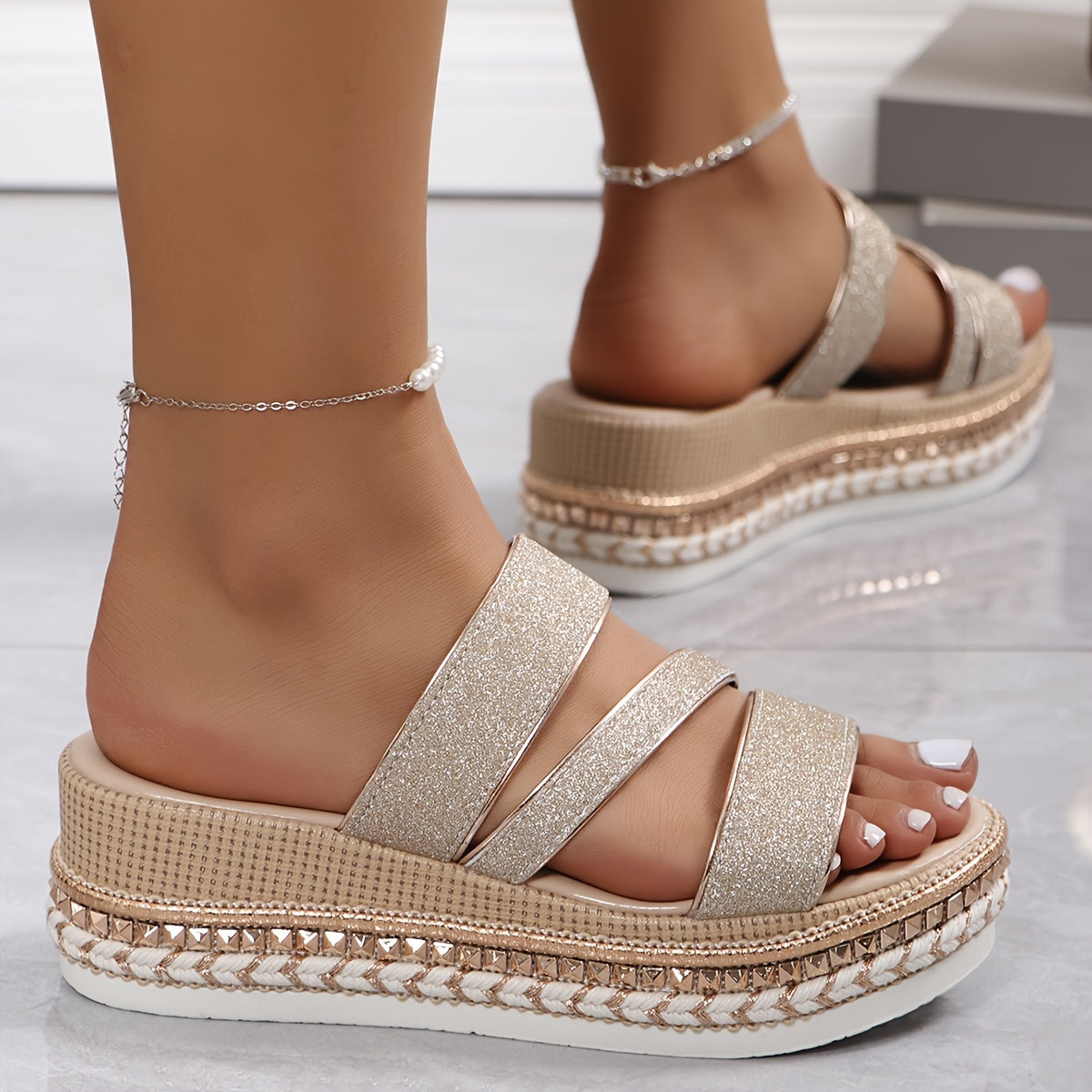Nola | Stijlvolle Platform Sandalen - Glitter Accent, Comfortabel en Trendy Design