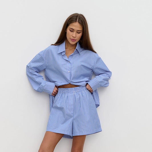 Fiore | Luchtige Gestreepte Set Dames - Tweedelig Trendy Blouse & Short