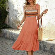 Violeta | Midi Zomerjurk A-lijn met Bohemian Print en Strik Bandjes