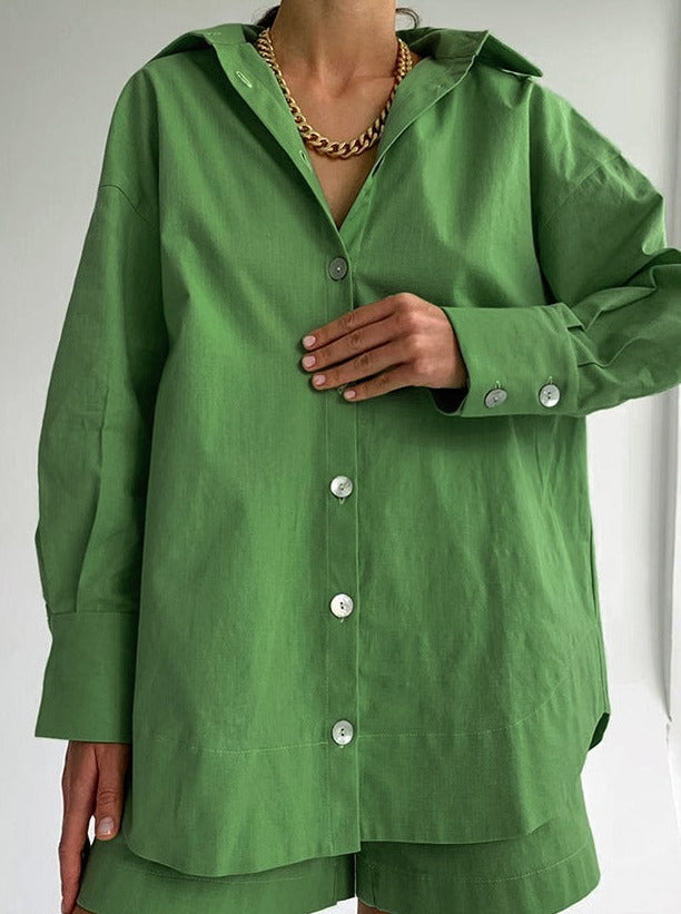 Ylva | Katoenen Set met Oversized Blouse en Korte Broek