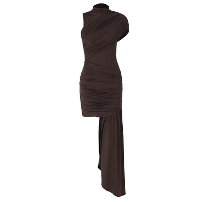 Geneva | Gedrapeerde Jurk Luxe Jersey – Asymmetrisch Design
