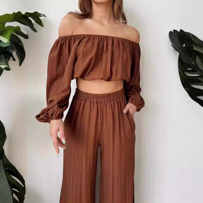 Chaunte | Tweedelige Zomer Set Dames - Off-Shoulder Crop Top & Wijde Broek