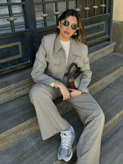 Chique Tweedelige Set - High Waist Pantalon en Cropped Jasje