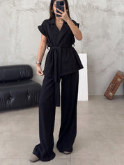 Thyrza | Stijlvolle Set voor Dames - Wikkeltop en Broek met Wijde Pijpen