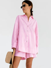 Ylva | Katoenen Set met Oversized Blouse en Korte Broek