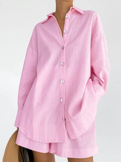 Ylva | Katoenen Set met Oversized Blouse en Korte Broek