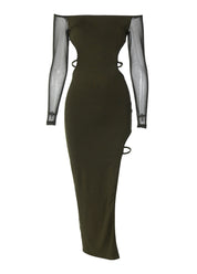 Zyra | Off-Shoulder Ruches Jurk met Split – Elegant & Vrouwelijk