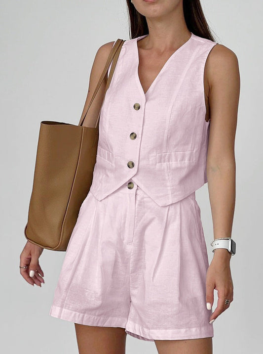 Josa | Linnen Tweedelige Set Dames – Blouse met Knoopsluiting & Korte Broek