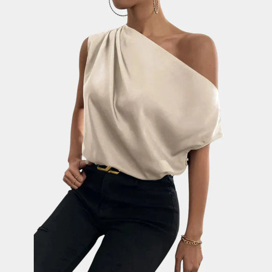 Abigail | Trendy Beige Off-Shoulder Top