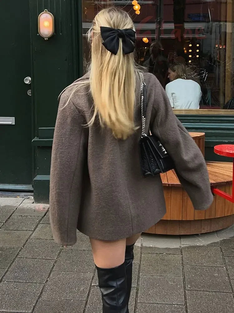 Olivia | Dames Jas Winter - Oversized Bruin/Taupe, Chique Design 5