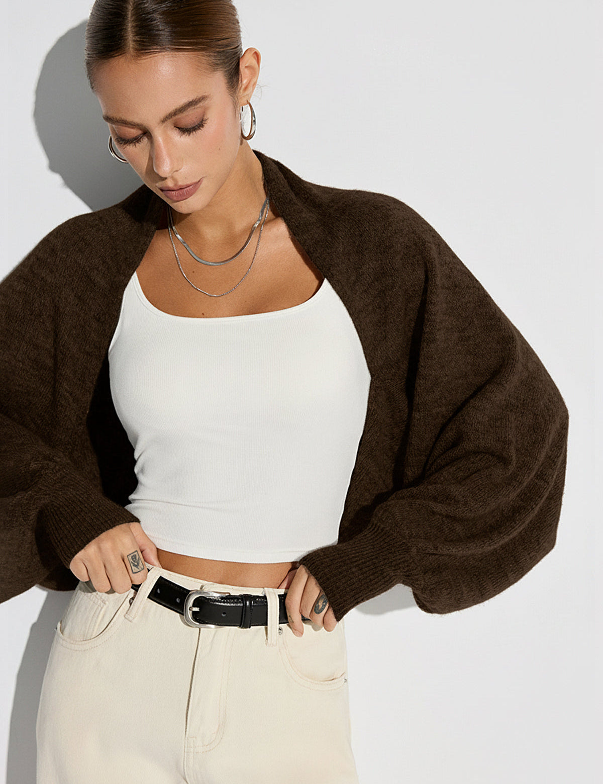 Ova Oversized Vest Dames | Wolmix met Vleermuismouwen, Zwart 7