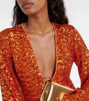 Valerie | Glitter Mini Jurk - V-hals & Wijde Mouwen