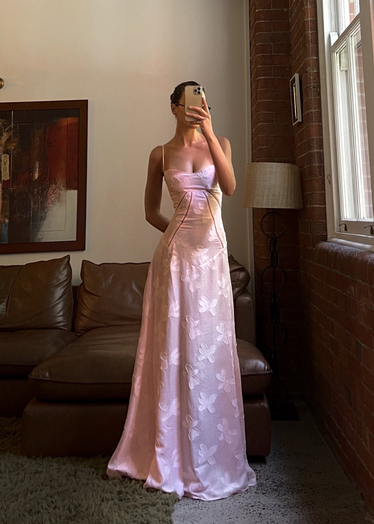 Grazia | Luxe Roze Jacquard Maxi Jurk met Corset Rugsluiting