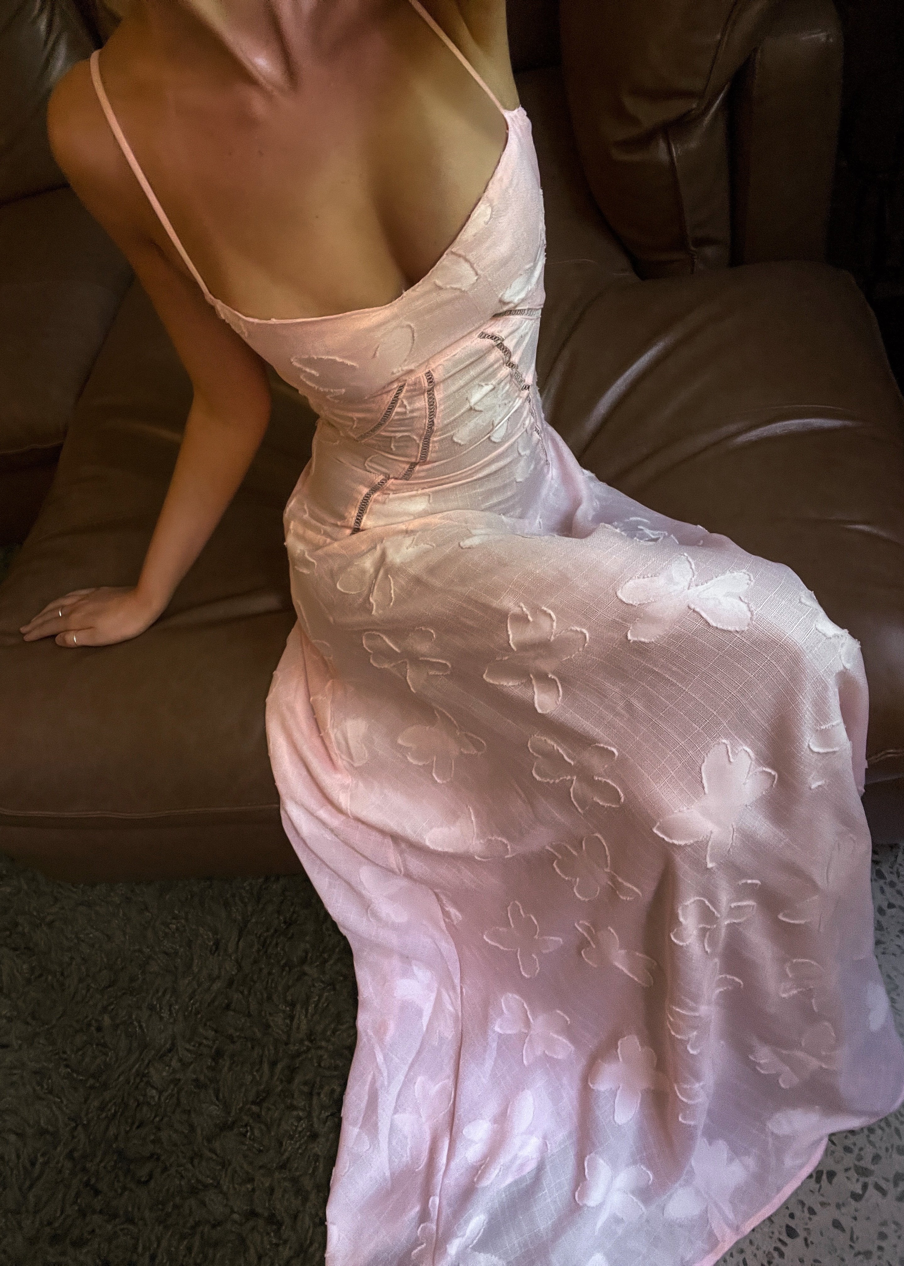 Grazia | Luxe Roze Jacquard Maxi Jurk met Corset Rugsluiting