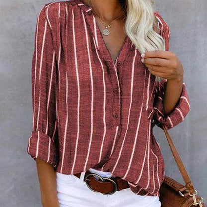 Solaine | Elegante Gestreepte V-Hals Blouse