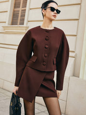 Zante | Retro Dames Korte Jas - Geweven Stof met Gepofte Mouwen